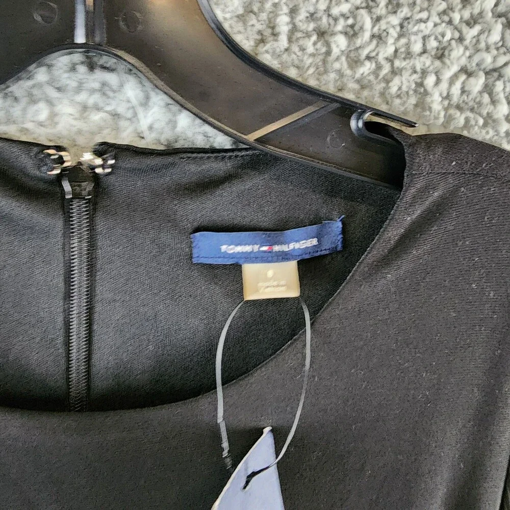 Tommy Hilfiger Jersey Stretch Chiffon Long Sleeve Dress Women's 8 Black Back Zip - Picture 5 of 15